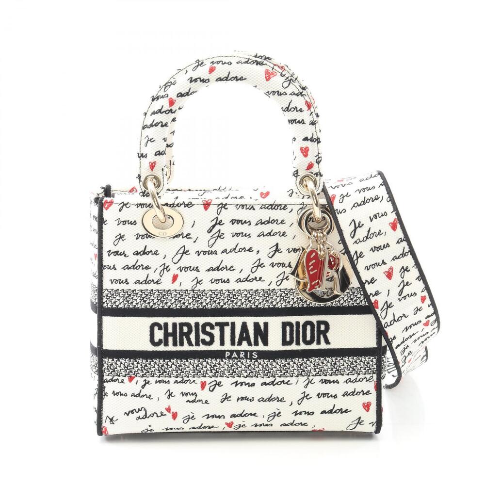 Dior LADY LITE Handbag Canvas White Multicolor